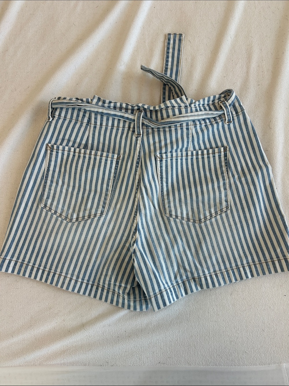 a.n.a Blue and White Striped Paperbag Waist Shorts - Picture 2 of 3
